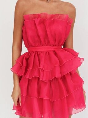 Angel Biba Hot Pink Ruffled Strapless Party Dress